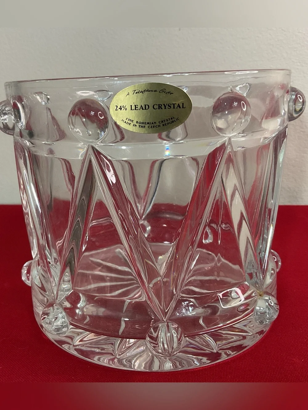 Teleflora 24% Lead Crystal Bohemian Crystal Drum Vase Czech Republic 4.75”